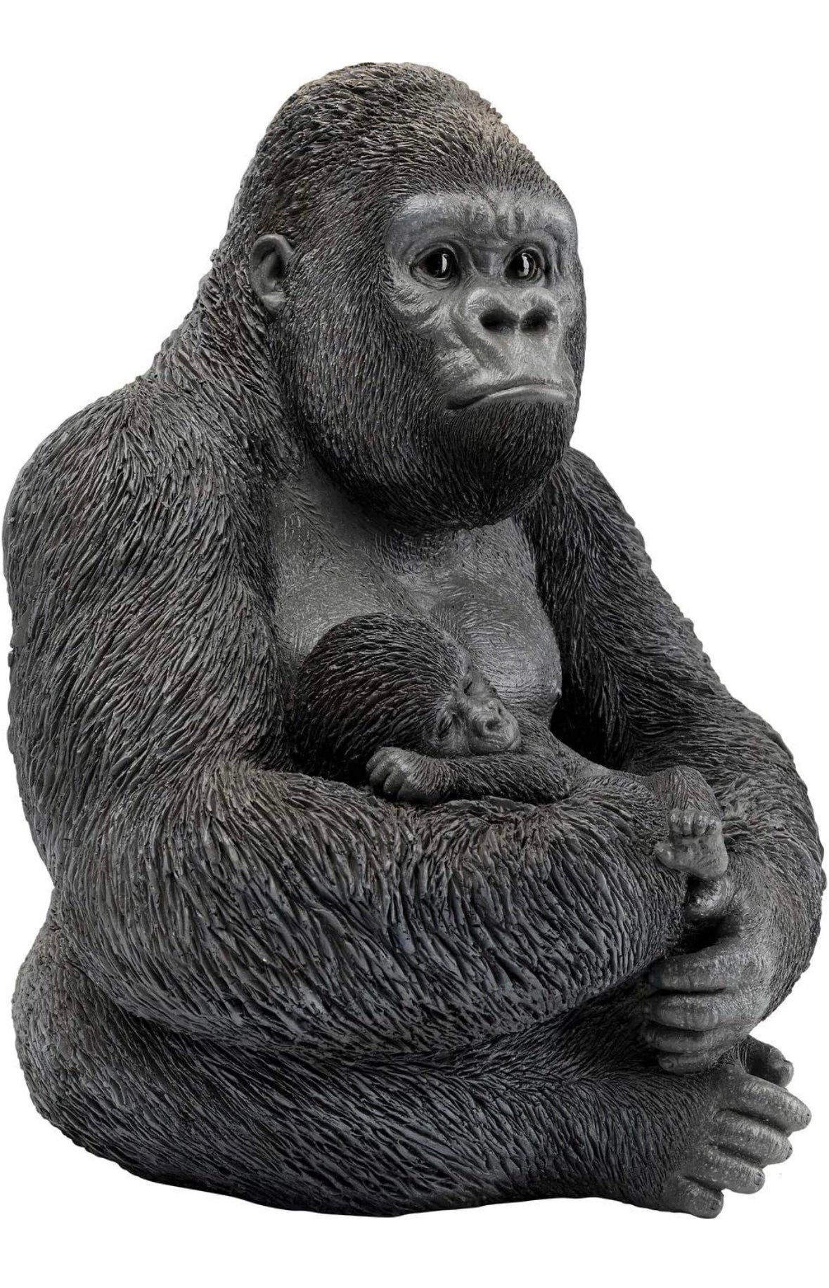 Gorilla With Baby - Statua di Gorilla con cucciolo addormentato in resina di colore nero