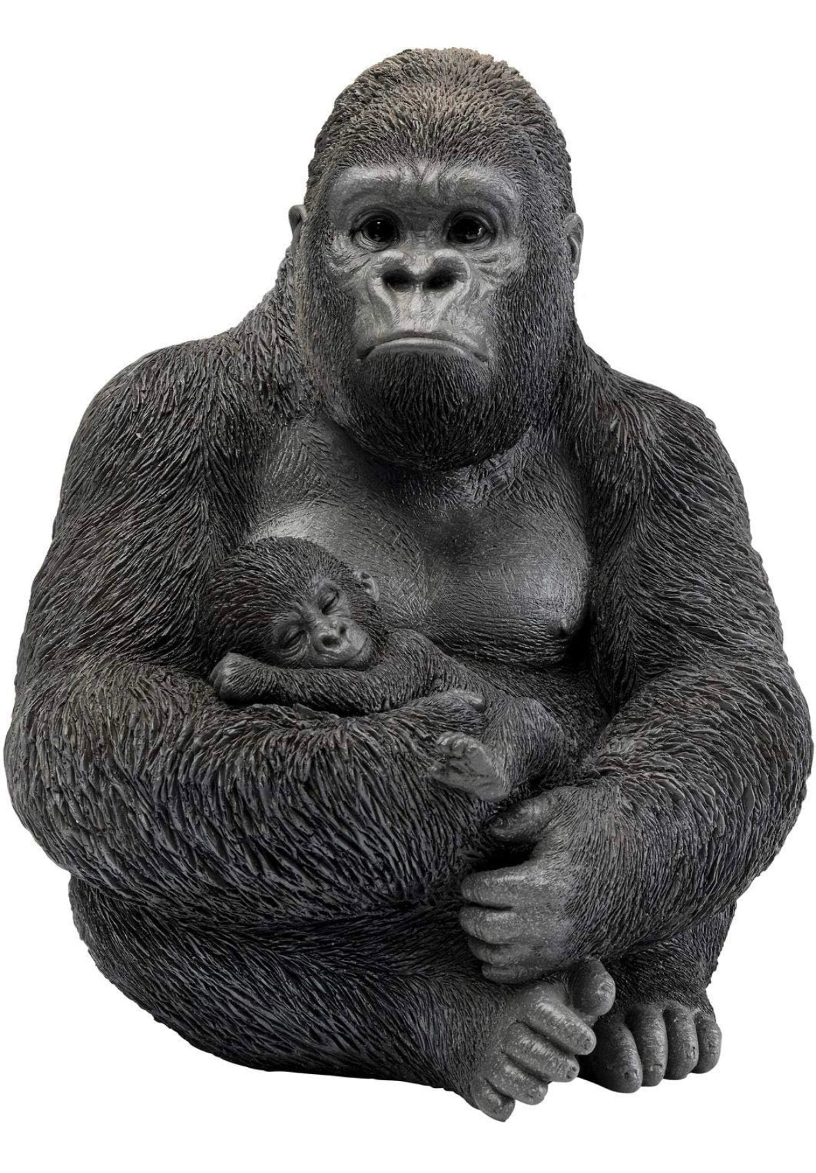 Gorilla With Baby - Statua di Gorilla con cucciolo addormentato in resina di colore nero