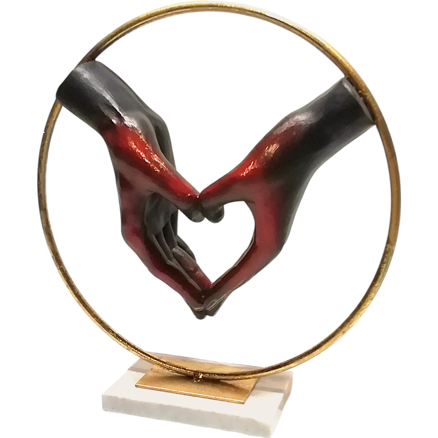 Elements Heart Hands - Mani a Cuore in Cornice di Metallo e Base quadrata in Marmo Bianco
