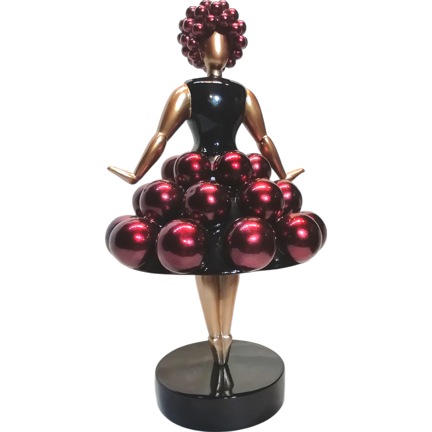 Donna Ballerina con Base Circolare Vestita di Pompom Lilla in Poliresina Laccata