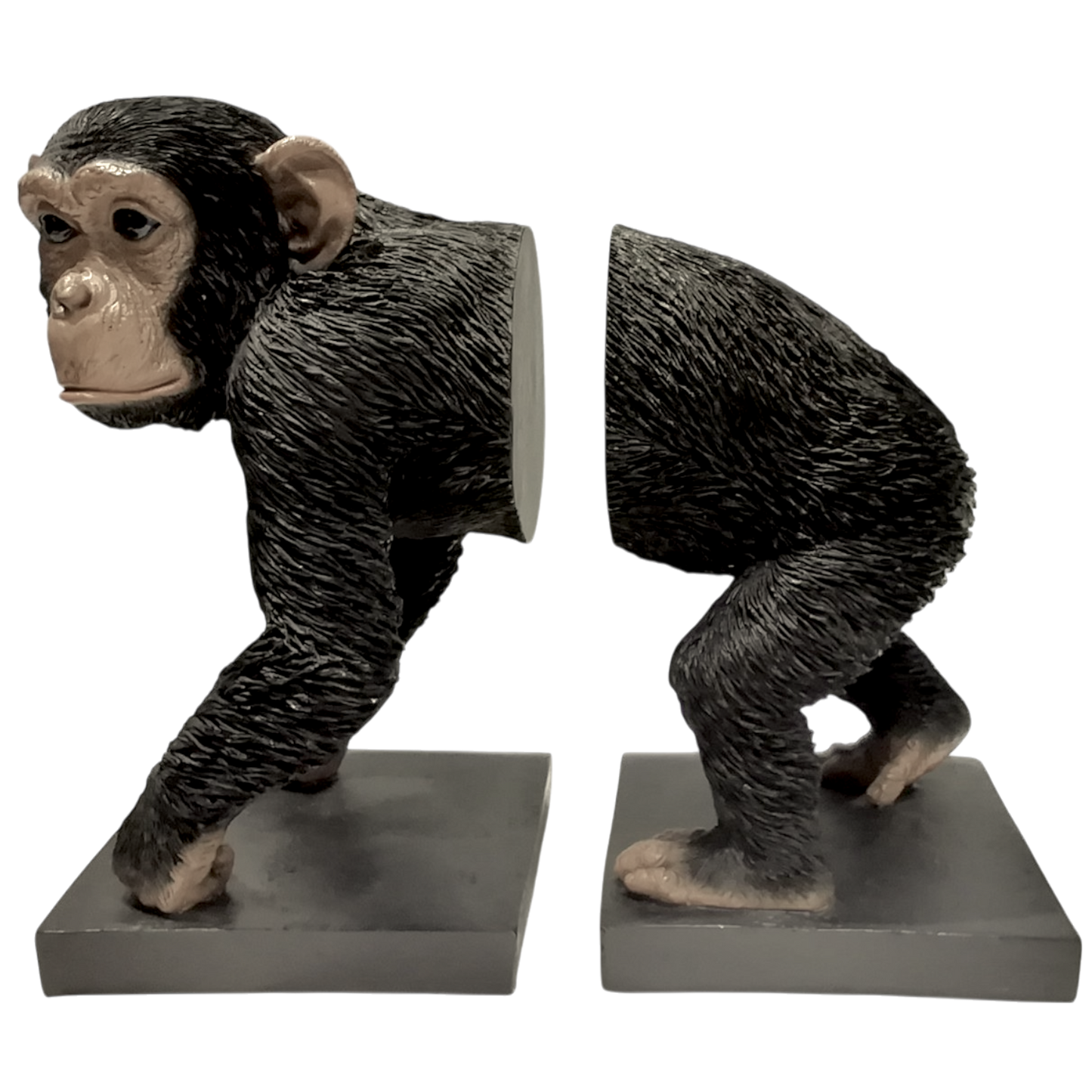 Set Fermalibri Scimmia monkey in Resina Marmorea Grigio con Basi Legno Antiscivolo