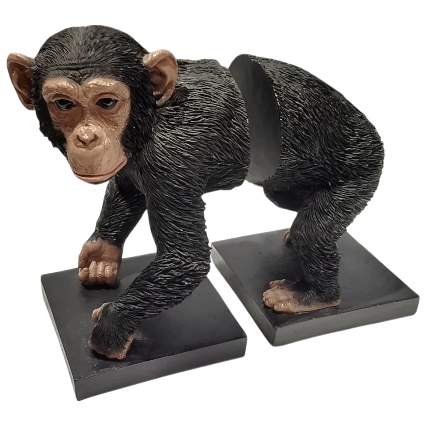 Set Fermalibri Scimmia monkey in Resina Marmorea Grigio con Basi Legno Antiscivolo