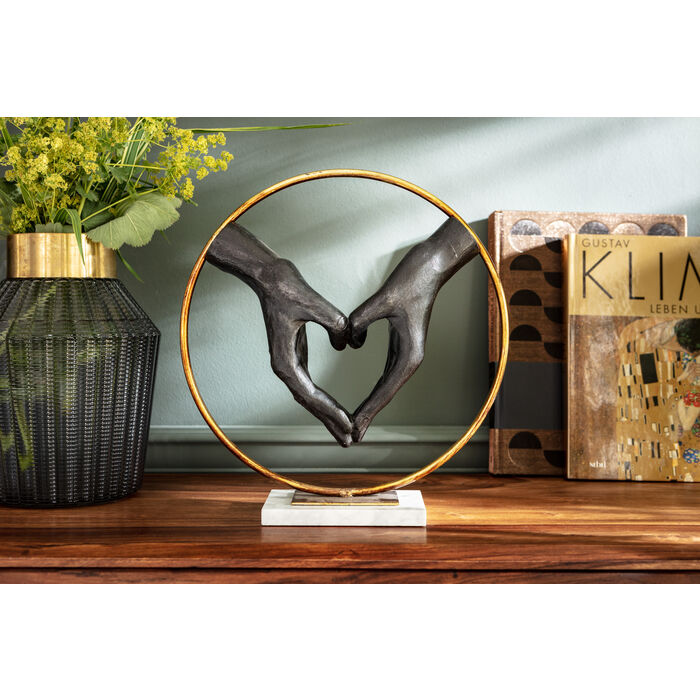 Elements Heart Hands - Mani a Cuore in Cornice di Metallo e Base quadrata in Marmo Bianco