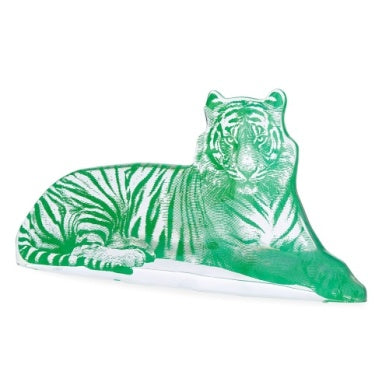 Jonathan Adler - Acrylic Green Tiger - Tigre in acrilico scultura trasparente strisce verdi