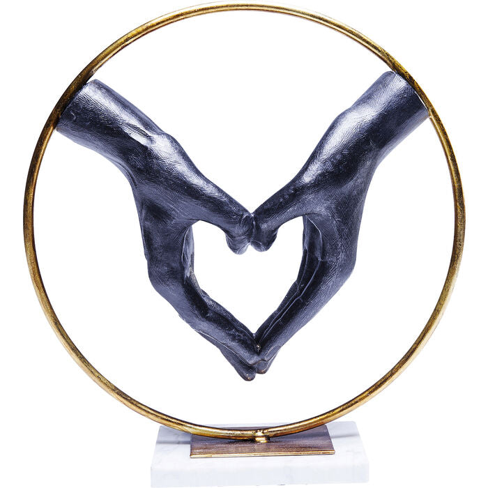 Elements Heart Hands - Mani a Cuore in Cornice di Metallo e Base quadrata in Marmo Bianco