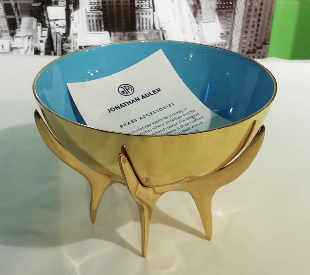 Jonathan Adler - Oscar Bowl Ciotola in Ottone e Smalto Blu con Piedini