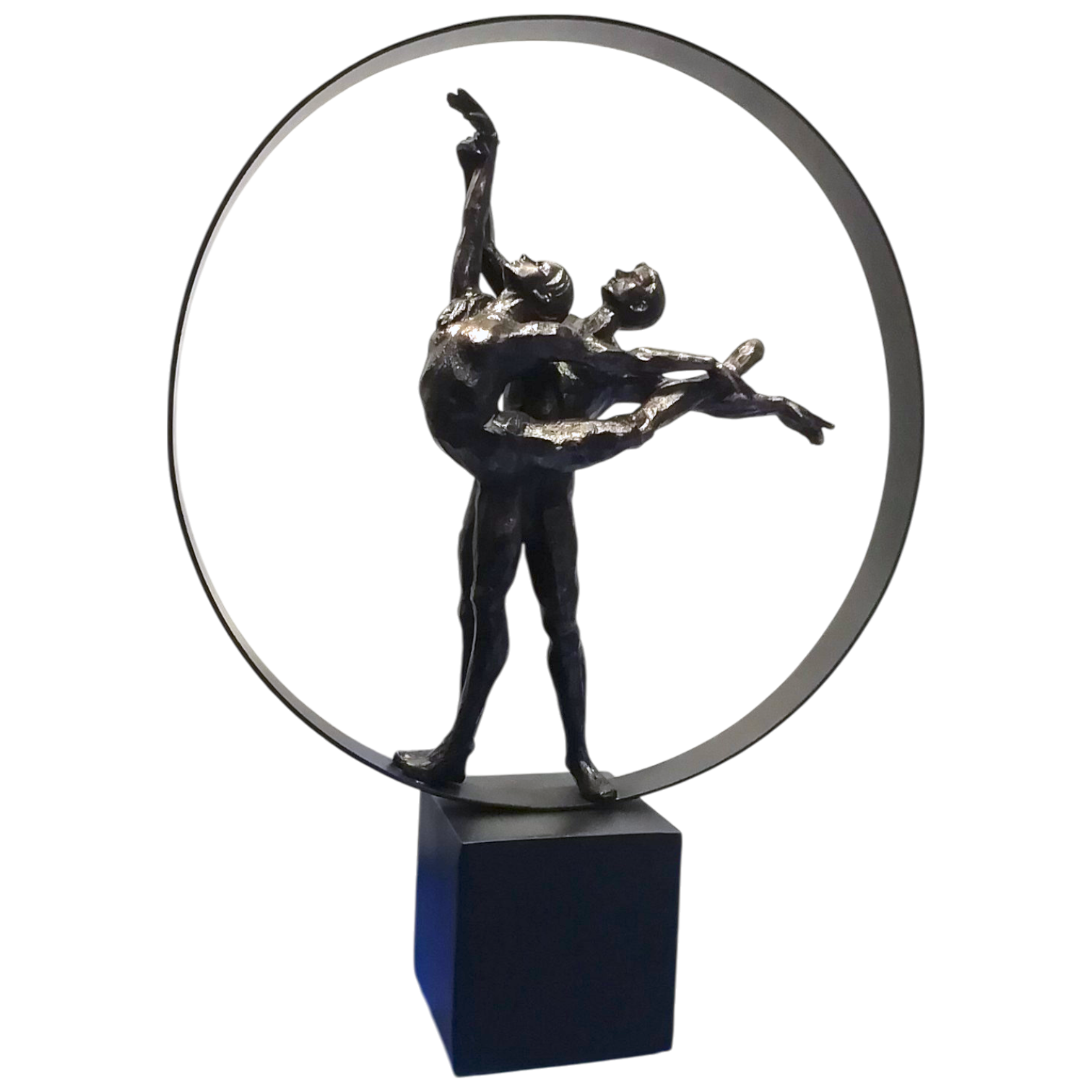 Danzatori nel Cerchio statua in metallo e resina con base. vista laterale