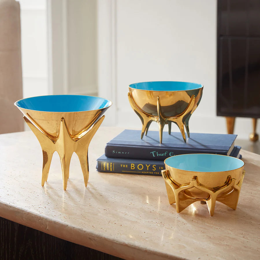 Jonathan Adler - Oscar Bowl Ciotola in Ottone e Smalto Blu con Piedini